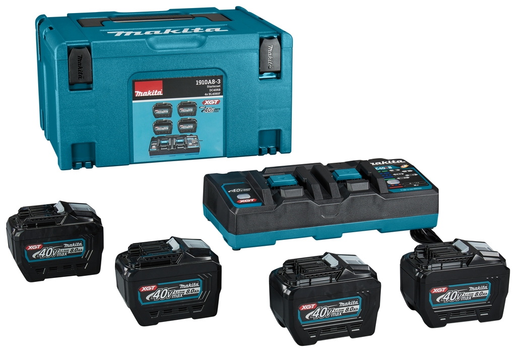 Makita Zubehör 1910A8-3 Starter Set XGT DC40RB Duo Ladegerät + 4 x Batterie BL4080F 40V max 8.0Ah in MBox