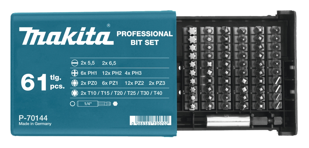 Makita Zubehör P-70144 61-teiliges Bit-Set in hochwertiger Kunststoffbox.