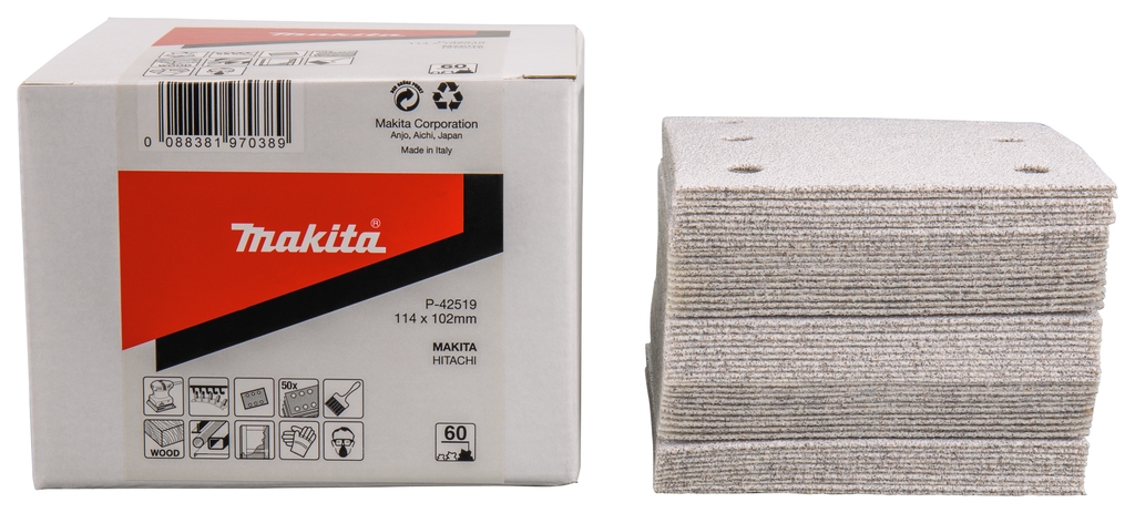 Makita Zubehör P-42519 Schuurvel 114x102 K60 Weiß Klettverschluss 50 Stück