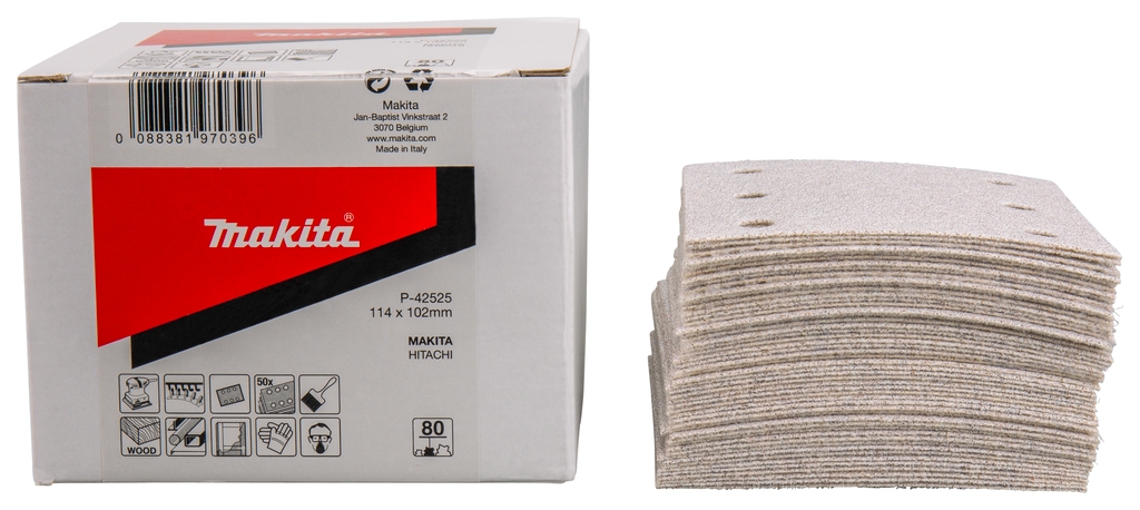 Makita Zubehör P-42525 Schuurvel 114x102 K80 Weiß Klettverschluss 50 Stück