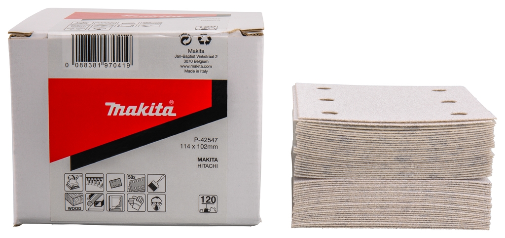 Makita Zubehör P-42547 Schuurvel 114x102 K120 Weißer Klettverschluss 50 Stück