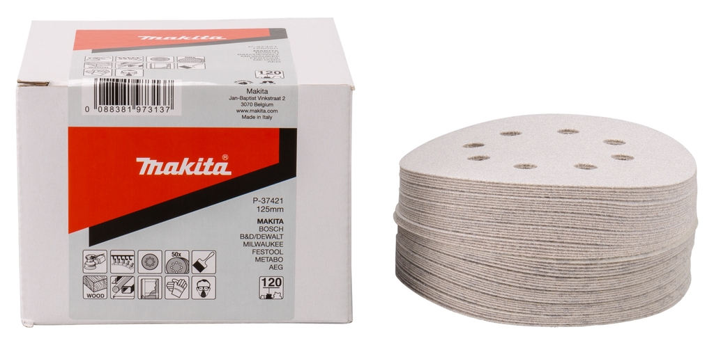 Makita Zubehör P-37421 Schleifscheibe 125mm K120 Weiß Klett 50 Stück