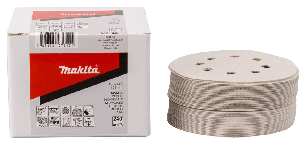 Makita Zubehör P-37443 Schleifscheibe 125mm K240 Weiß Klett 50 Stück