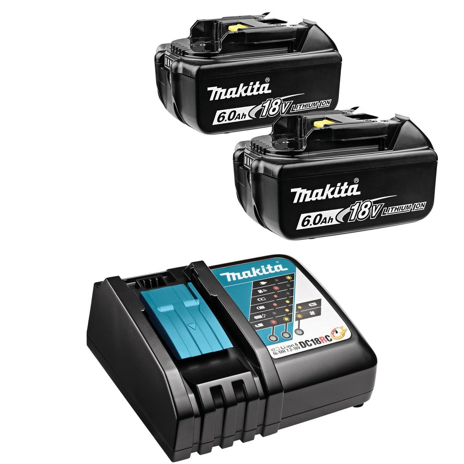 Makita Zubehör DC18BL1860 Akku-Starter-Set 18 V DC18RC + 2xBL1860B 