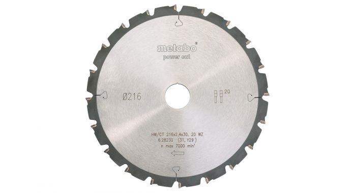 Metabo Zubehör 628230000 Kreissägeblatt HW/CT 216x30, 20 WZ 5° neg.