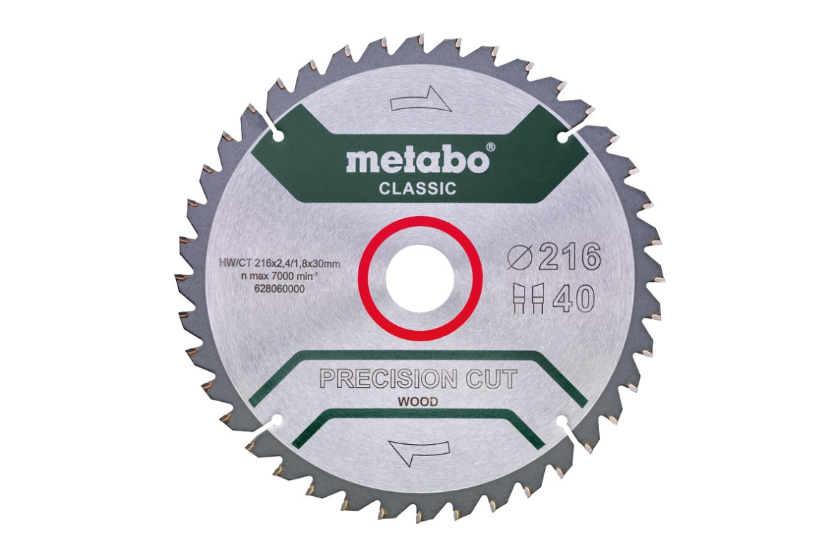Metabo Zubehör 628060000 Kreissägeblatt HW/CT 216x30, 40 WZ 5°neg.,classic
