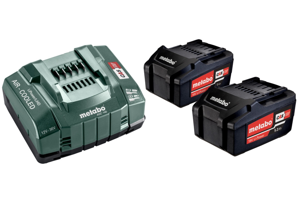 Metabo Zubehör 685051000 Basis-Set - 2 x Akku 18V 5,2Ah Li-Ion Li-Power + ladegerät ASC145