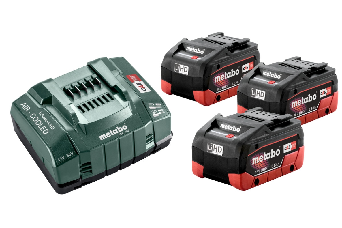 Metabo Zubehör 685074000 Accu Set 3 x 18V LiHD 5,5Ah Akku + 1 x Ladegerät ASC 145