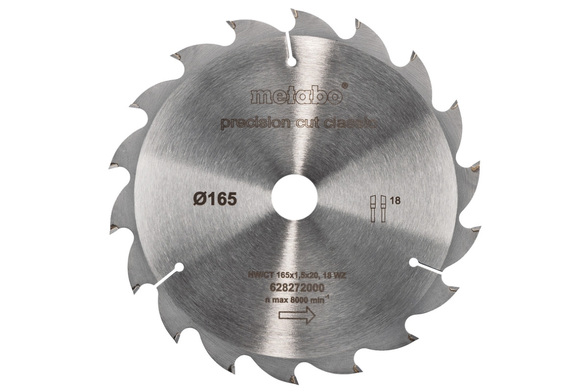 Metabo Zubehör 628272000 Kreissägeblatt HW/CT 165x20, 18 WZ 20°, klassisch