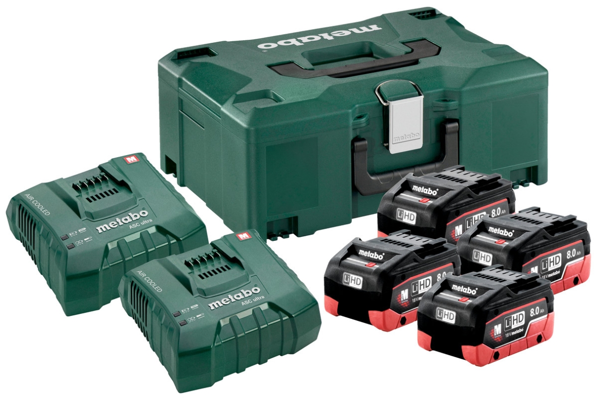 Metabo Zubehör 685135000 Basis Set 4 x LiHD 8.0 Ah + ASC 145 Duo + Metaloc