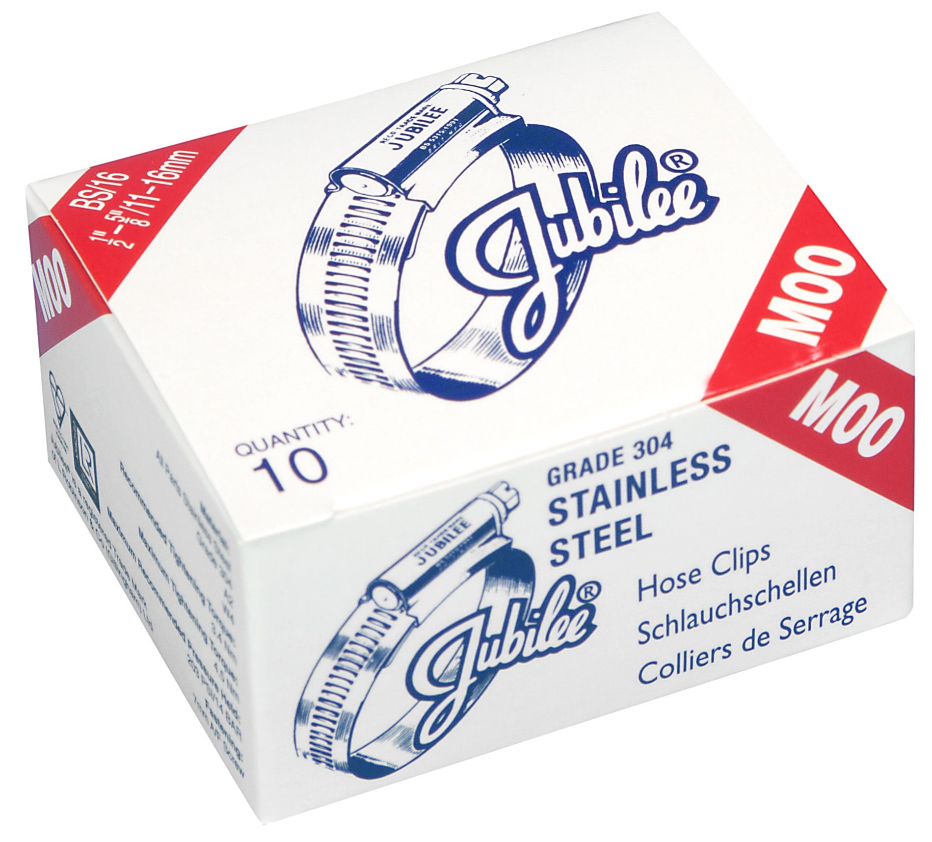 Metal Works 745721102 JUSS016 Edelstahl-Schlauchschellen 11-16 mm Jubilee 10 Stück