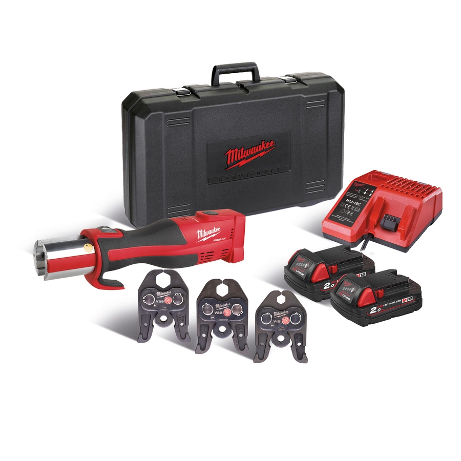 Milwaukee 4933451134 M18BLHPT-202C V-Set Bürstenloses Akku-Presswerkzeug V Pressbacken 15/22/28 18 Volt 2.0 Ah Li-ion