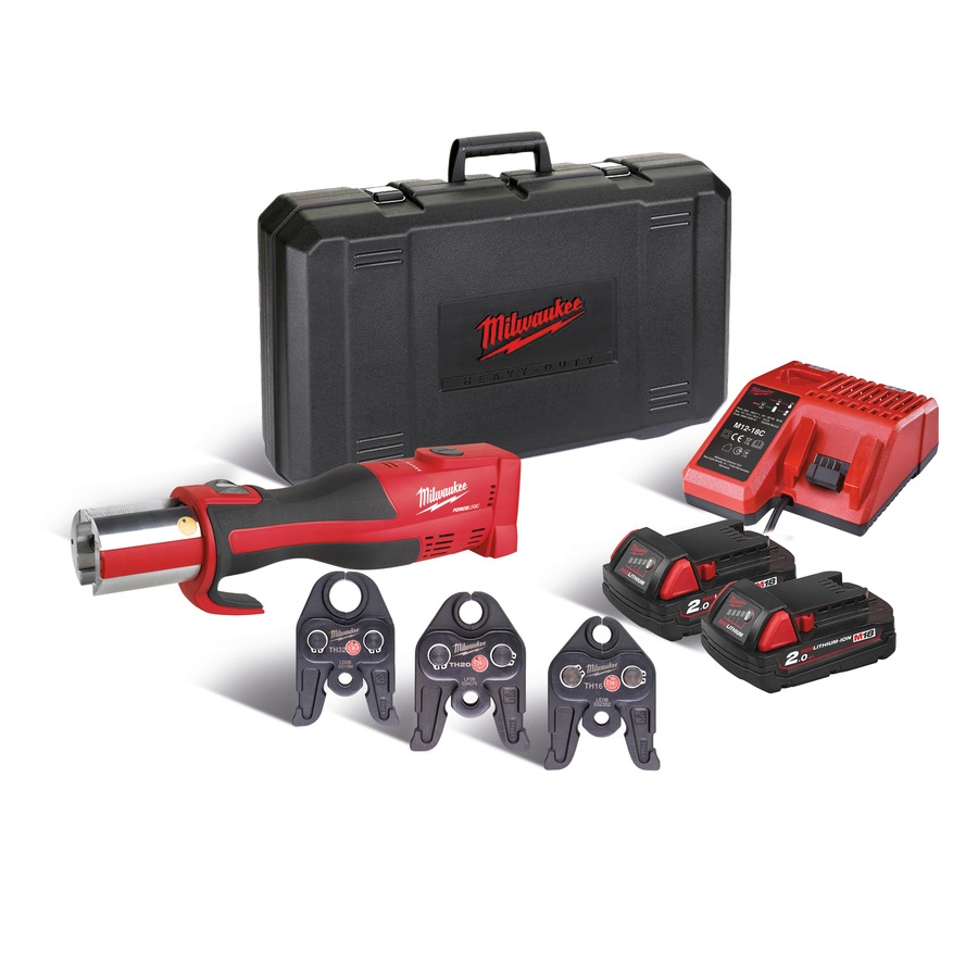 Milwaukee 4933451135 M18BLHPT-202C TH-SET Bürstenloses Akku-Presswerkzeug TH Pressbacken 16/20/32 18 Volt 2.0 AH Li-ion