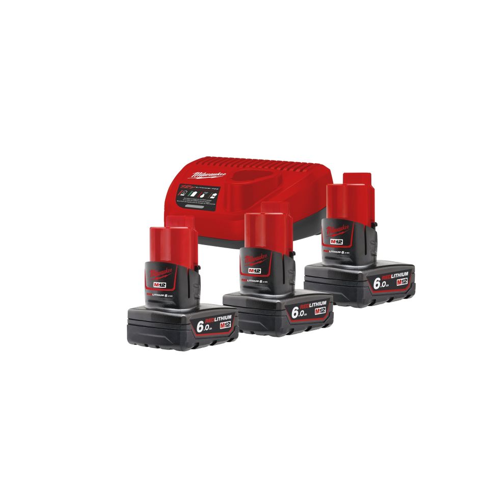 Milwaukee 4933459208 M12 NRG-603 Akkupack und Ladegerät 3x 12V 6.0Ah Akku und Ladegerät 