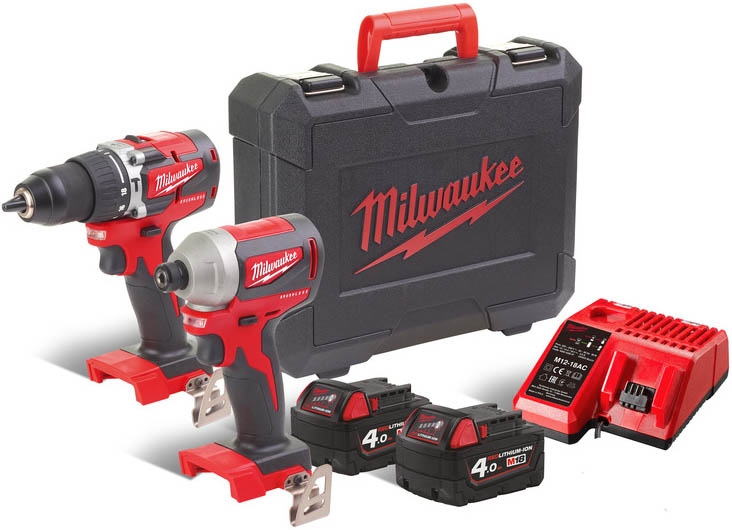 Milwaukee 4933464536 M18 CBLPP2A-402C Comboset - M18 CBLPD Akku-Bohrhammer + M18 CBLID Schlagschrauber 18V 4.0Ah Li-Ion 4933464536