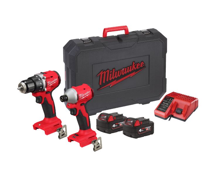 Milwaukee 4933492836 M18 BLCPP2B-402C Powerpack 18V 4.0Ah Li-Ion - M18BLDDRC Akku-Bohrmaschine + M18BLIDRC Schlagbohrmaschine