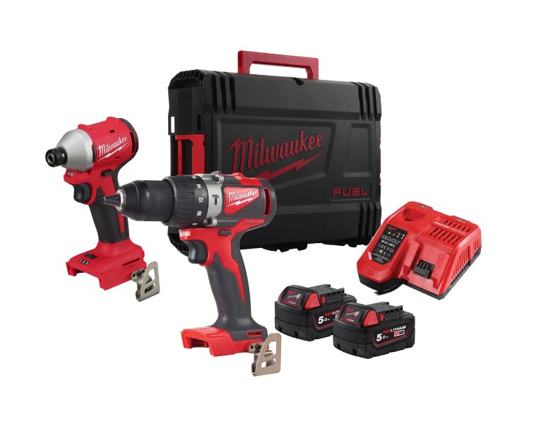 Milwaukee 4933492844 M18 BLPP2A3-502X Powerpack 18V 5.0Ah Li-Ion - M18BLPD2 Akku-Bohrhammer + M18BLIDR Schlagschrauber