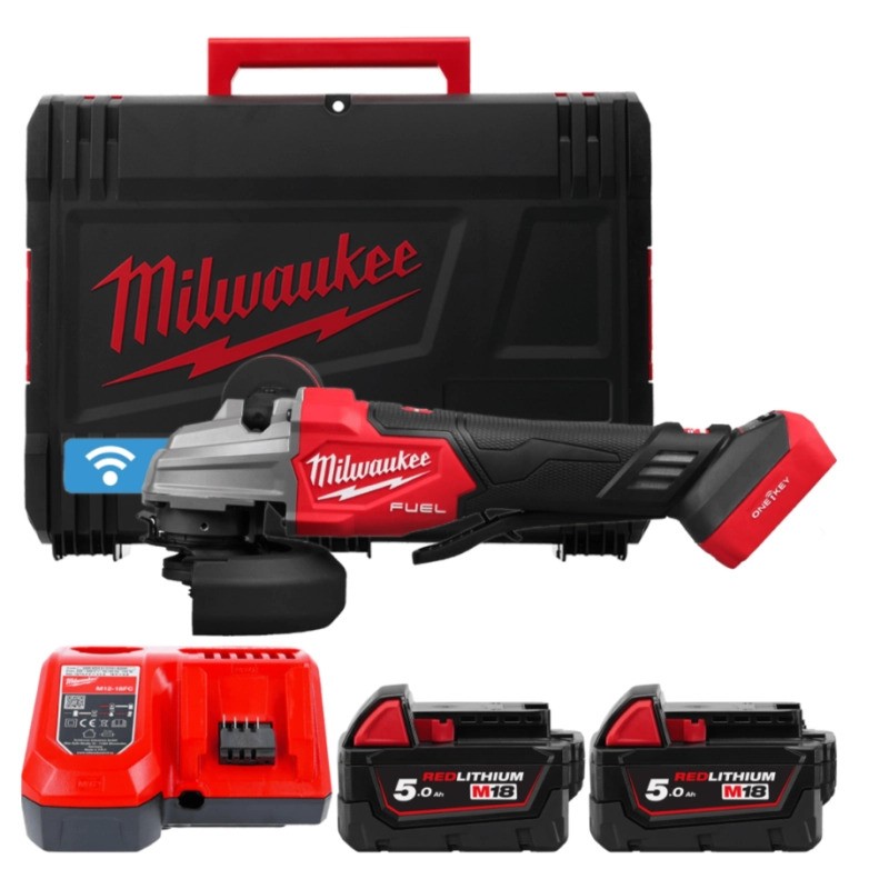 Milwaukee 4933493553 M18 FSAGSVO125X-502X Sicherheits-Winkelschleifer 125 mm mit variabler Drehzahl 18V 5.0Ah