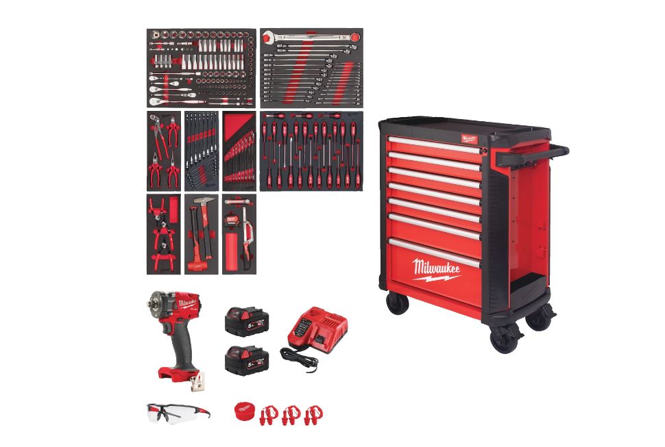 Milwaukee 4932493817 TOOLGUARD Gefüllt 30" /78 cm 7-lagiger Stahl-Werkzeugwagen 246-teilig