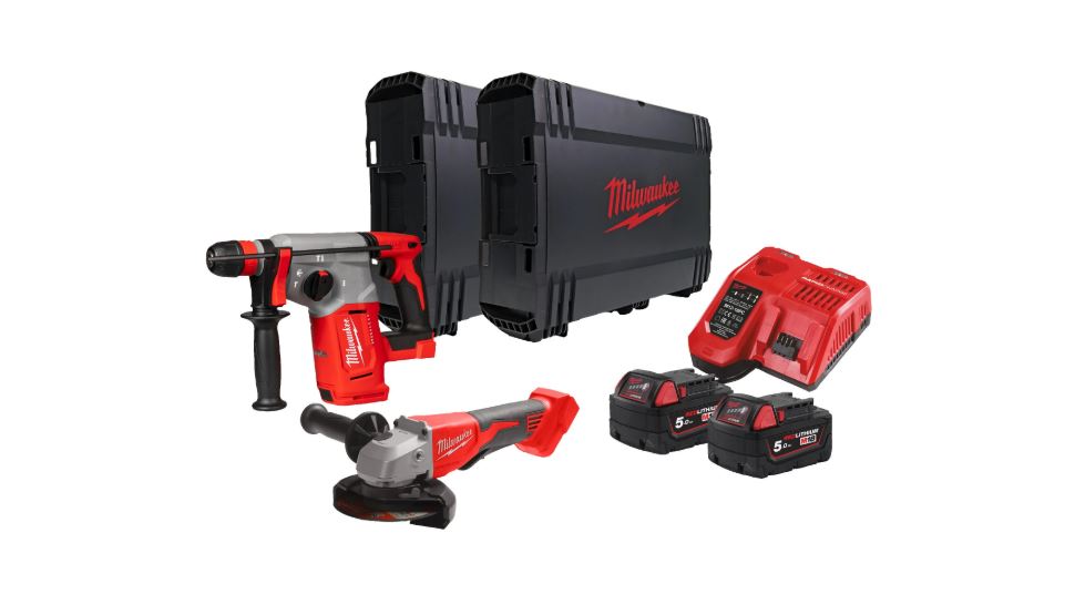 Milwaukee 4933498575 M18 BLPP2G-502X Comboset - M18 BLHX Akku-Kombihammer + M18 BLSAG125XPD Akku-Schleifer 18V 5.0Ah Li-Ion in HD Box