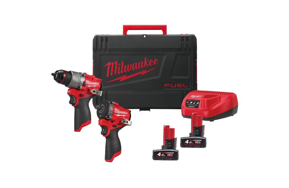 Milwaukee 4933498741 M12 FPP2X2-402X Powerpack M12 FPD2 Schlagbohrmaschine + M12 FCIWF12 Schlagschrauber ½" 12V 4.0Ah in HD Box 4933498741