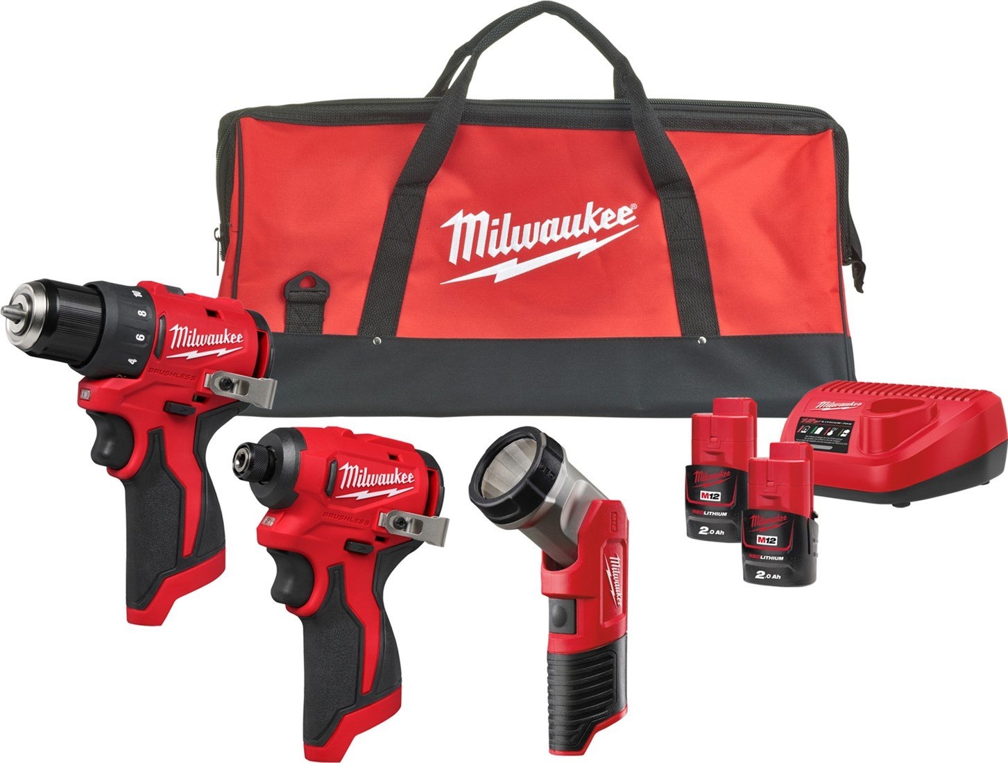 Milwaukee 4933499694 M12 BLPP3A Powerpack 3 Maschinen 2x 2.0Ah und Ladegerät in Contractor Tasche