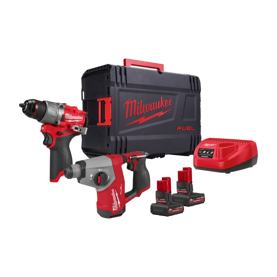 Milwaukee 4933500138 M12 FUEL™ Powerpack Accu-machine Set 2 Maschinen 2x 5.0Ah Akku und C12C Ladegerät in HD Box