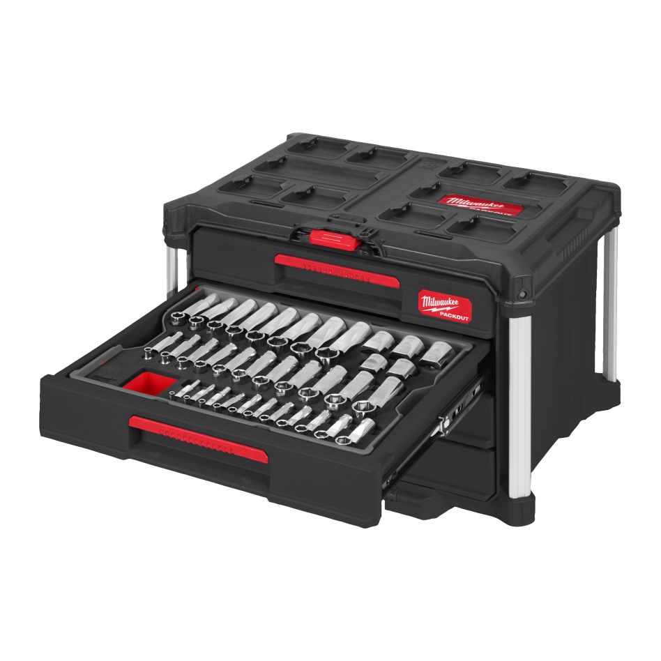Milwaukee 4932501864 Satz 1/4, 3/8 und 1/2 Zoll Knarren und Steckschlüssel im PACKOUT 244-teilig