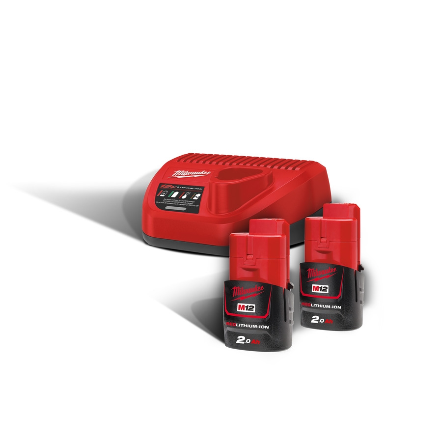 Milwaukee Zubehör 4933459209 M12 NRG-202 pack – 2 x Akku 12 V 2,0 Ah + C12C-Ladegerät