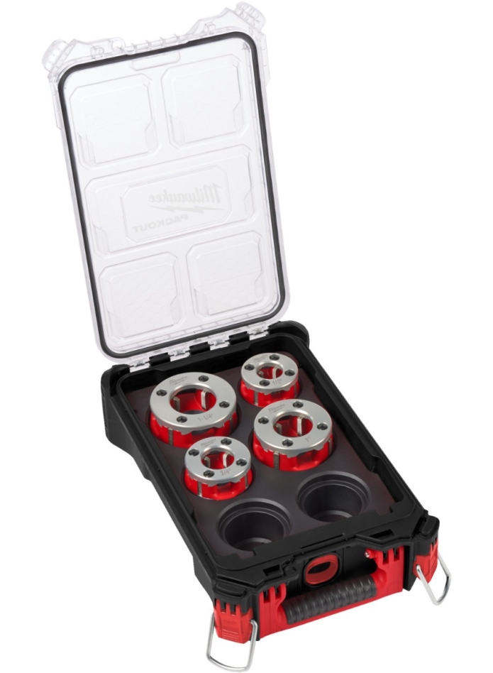 Milwaukee Zubehör 4932480250 Gewindeschneidkopf-Set für M18 FPT114 - 4 Stück 1/2" bis 1-1/4" im Packout Compact Organizer