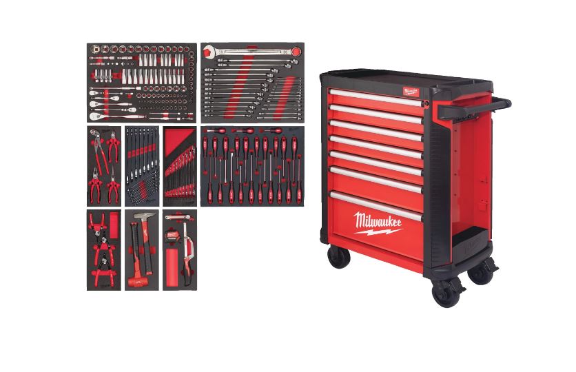 Milwaukee Zubehör 4932498185 TOOLGUARD Gefüllter 30"/78 cm 7-lagiger Stahl-Werkzeugwagen 206-teilig 4932498185