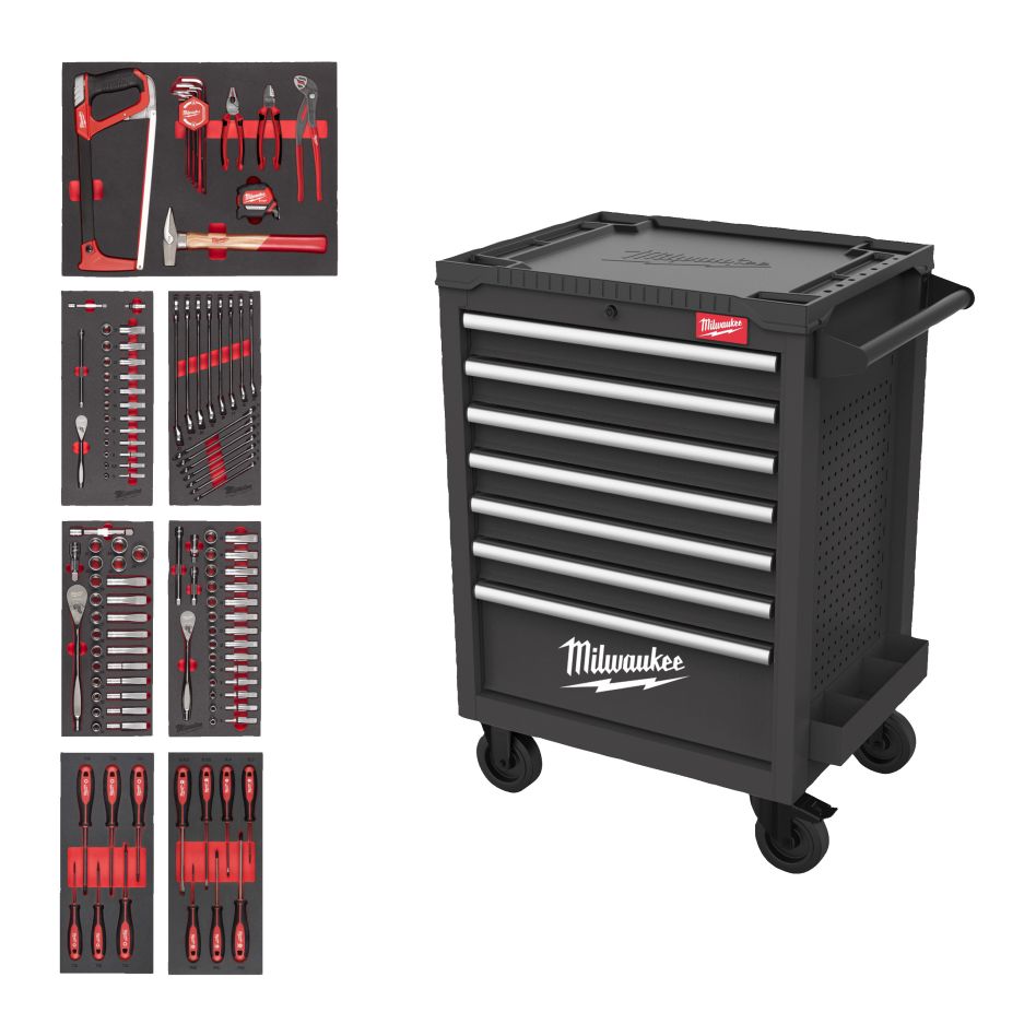 Milwaukee Zubehör 4932500741 TOOLGUARD Gefüllter 27"/69 cm Stahl-Werkzeugwagen grau 131-teilig