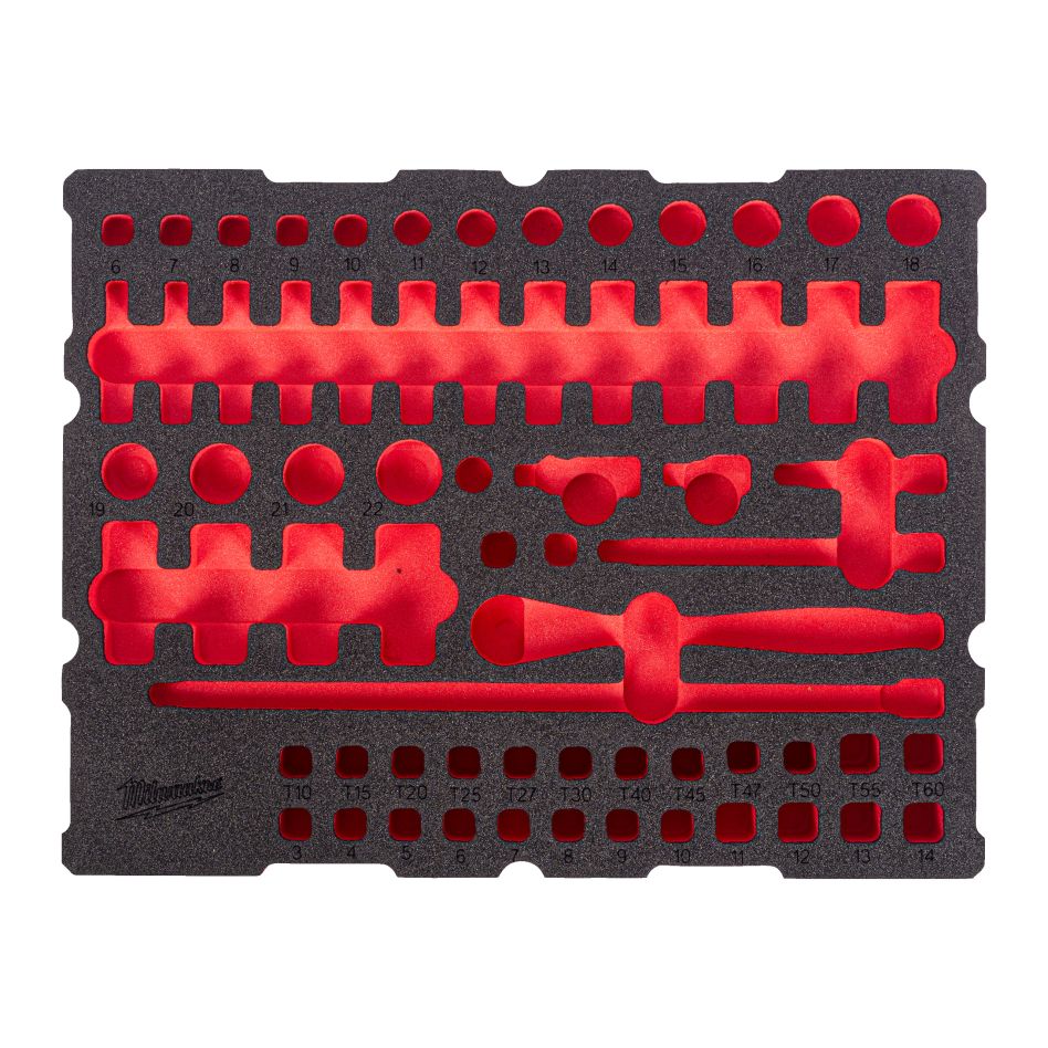 Milwaukee Zubehör 4932501867 Schaumstoffeinlage PACKOUT ¼" Ratschen- und Steckschlüsselsatz 68-teilig