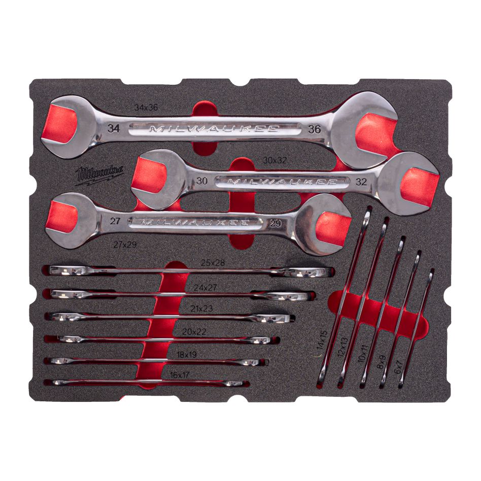 Milwaukee Zubehör 4932501874 Schaumstoff-Inlay PACKOUT Doppelringschlüssel-Satz mit Offset 12-teilig