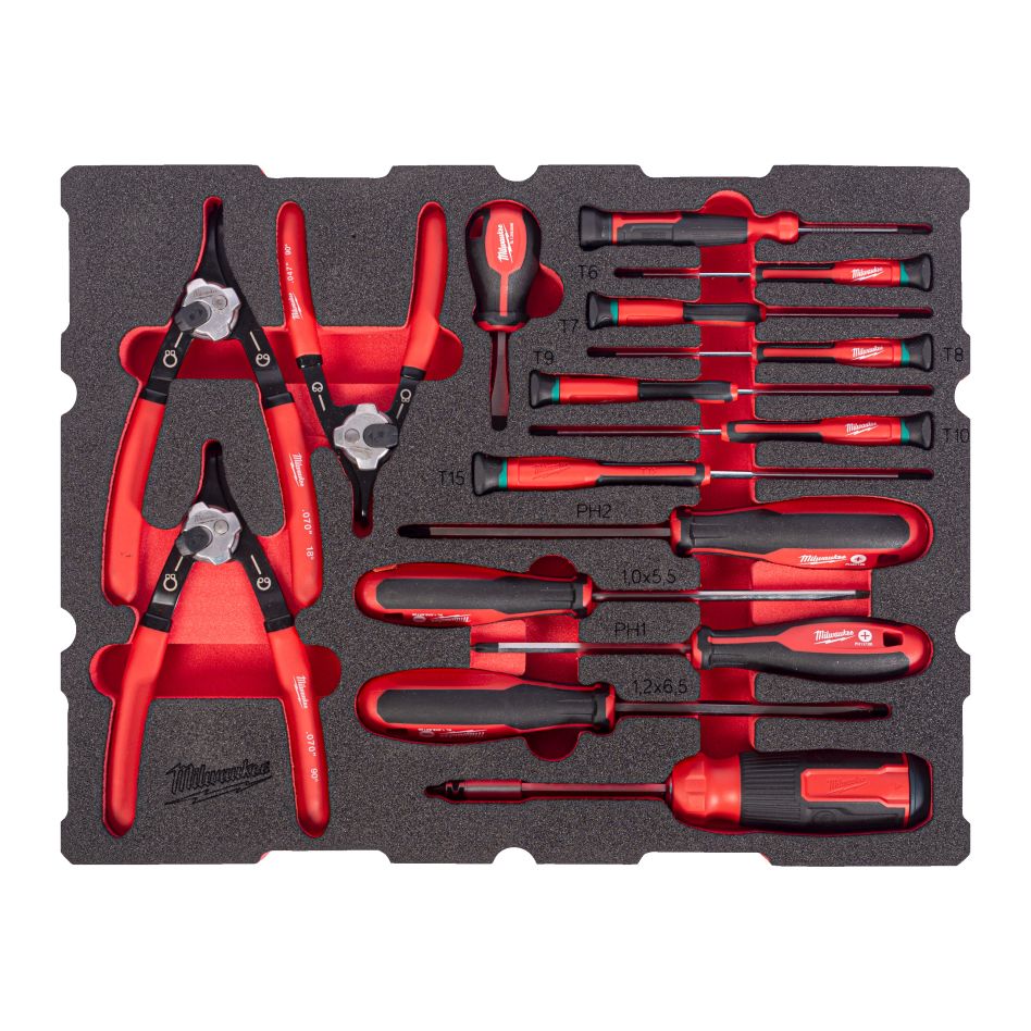 Milwaukee Zubehör 4932501876 Foam Inlay PACKOUT Schraubendreher- und Sicherungsfederzangen-Set 44-teilig