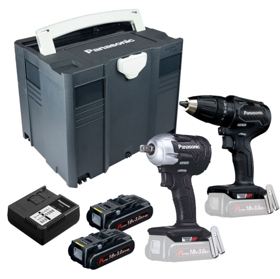 Panasonic EYC242PN2G Combo-Set Akku-Schlagbohrmaschine EY79A2 und Schlagschrauber EY75A8 Carbon bürstenlos 18 Volt 3.0 Ah Li-ion im Systainer