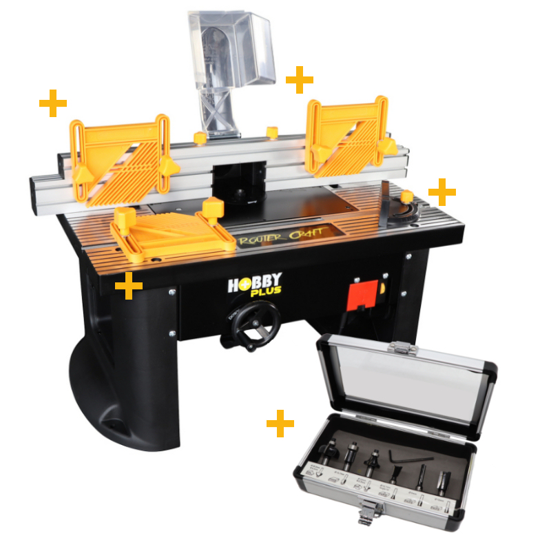 Tendotools PP1734 PromoPack - TT40AL Tischfräse Mini Spindel + 3 Schieber/1 Gehrungsführung + 6 Fräser OP=OP