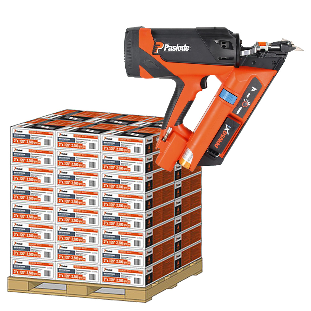 Paslode PPN50XISET2 PPN50Xi (35 - 50 mm) Ankernagler + 50 x Karton 141187 Ankernägel 4,0 x 40 Gerillt Verzinkt Rundkopf + Gas