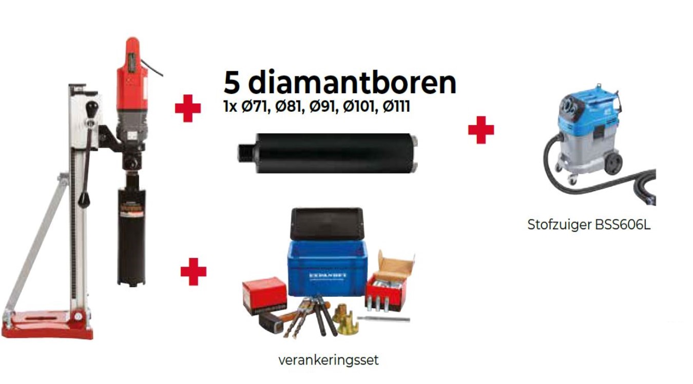 Senco PRID1607O Trockenbohrset Komplett-ID2200 Bohrmaschine + 5 x Trockenbohrer + Bohrständer + Ankerset + BSS606L Staubsauger