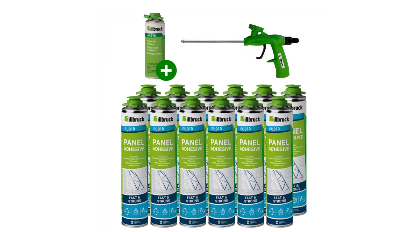 illbruck PU010SET - 12 x PU010 Isolierkleber 750ml + Pistole + Reiniger