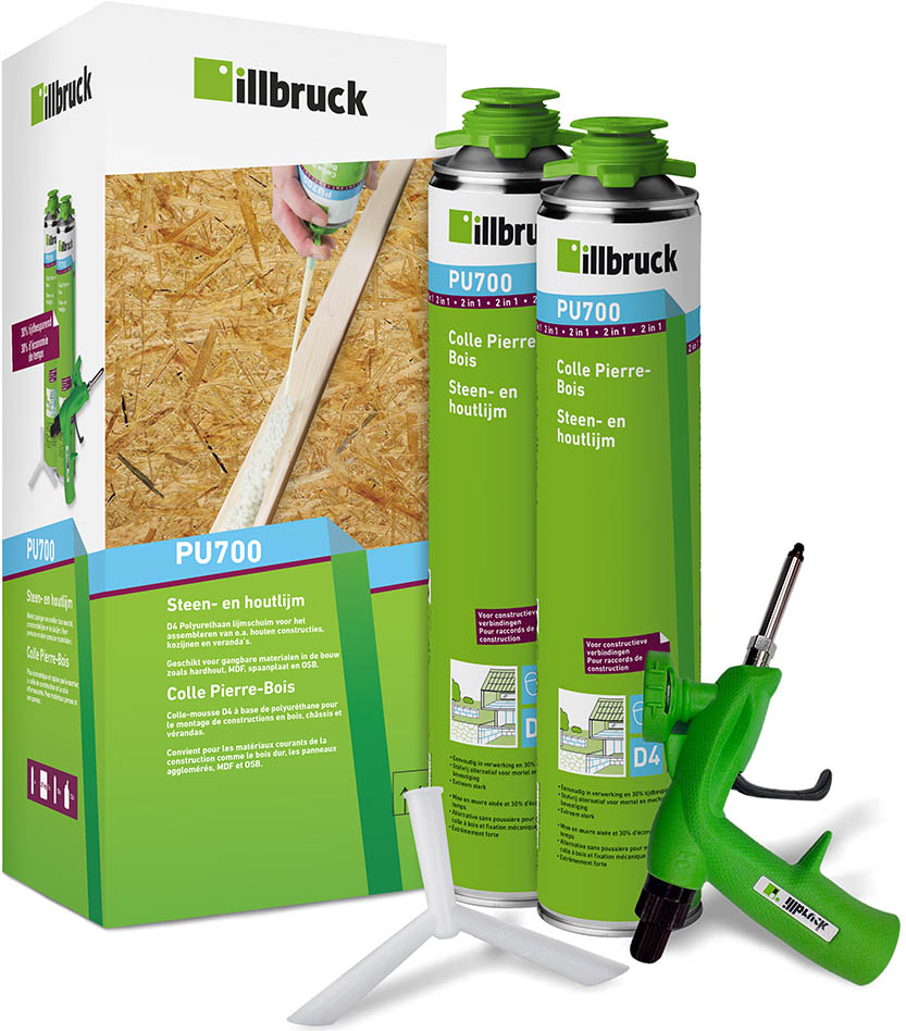 illbruck 340019 PU700 Stein- und Holzleim Starter Set 880 ml
