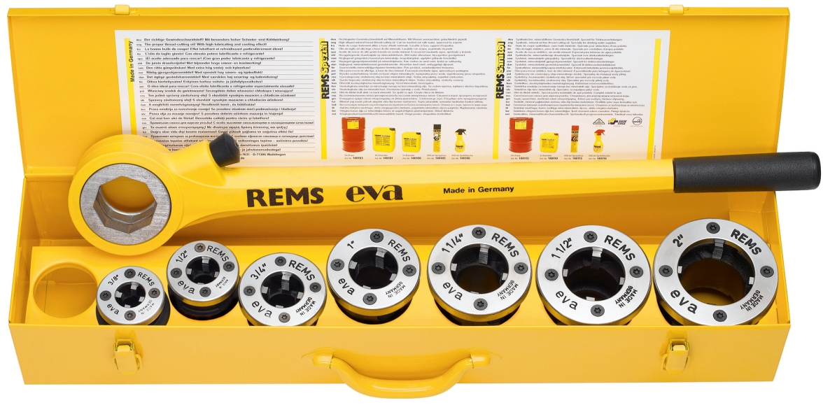 Rems 520017 Eva Set R 1/2-3/4-1-1 1/4-1 1/2 - 2 Zoll Hand-Gewindeschneidkluppe