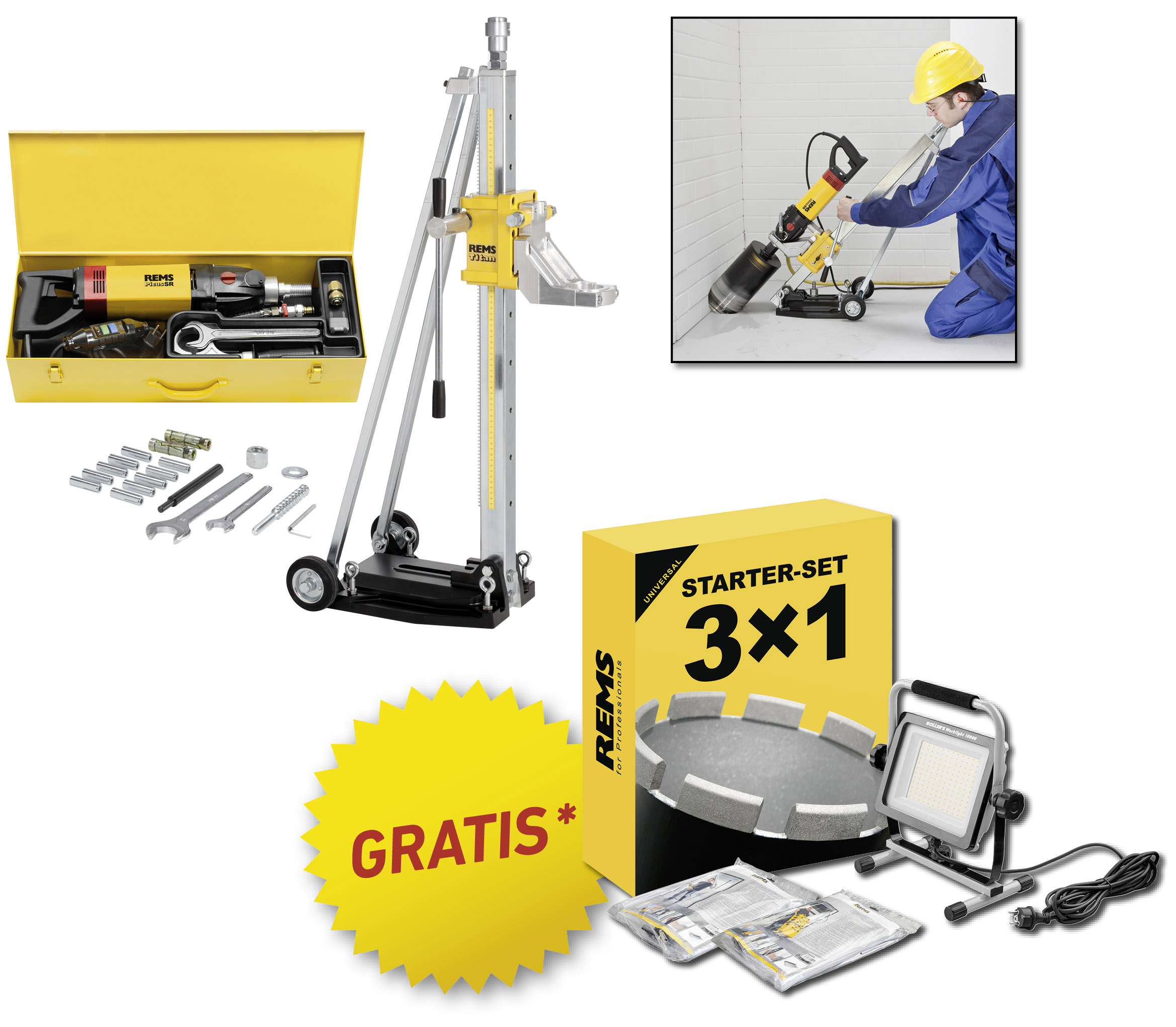 Rems 183X04 R220 Picus SR Set 62-82-132 Titan Diamantbohrer + Ständer + Geschenkpaket