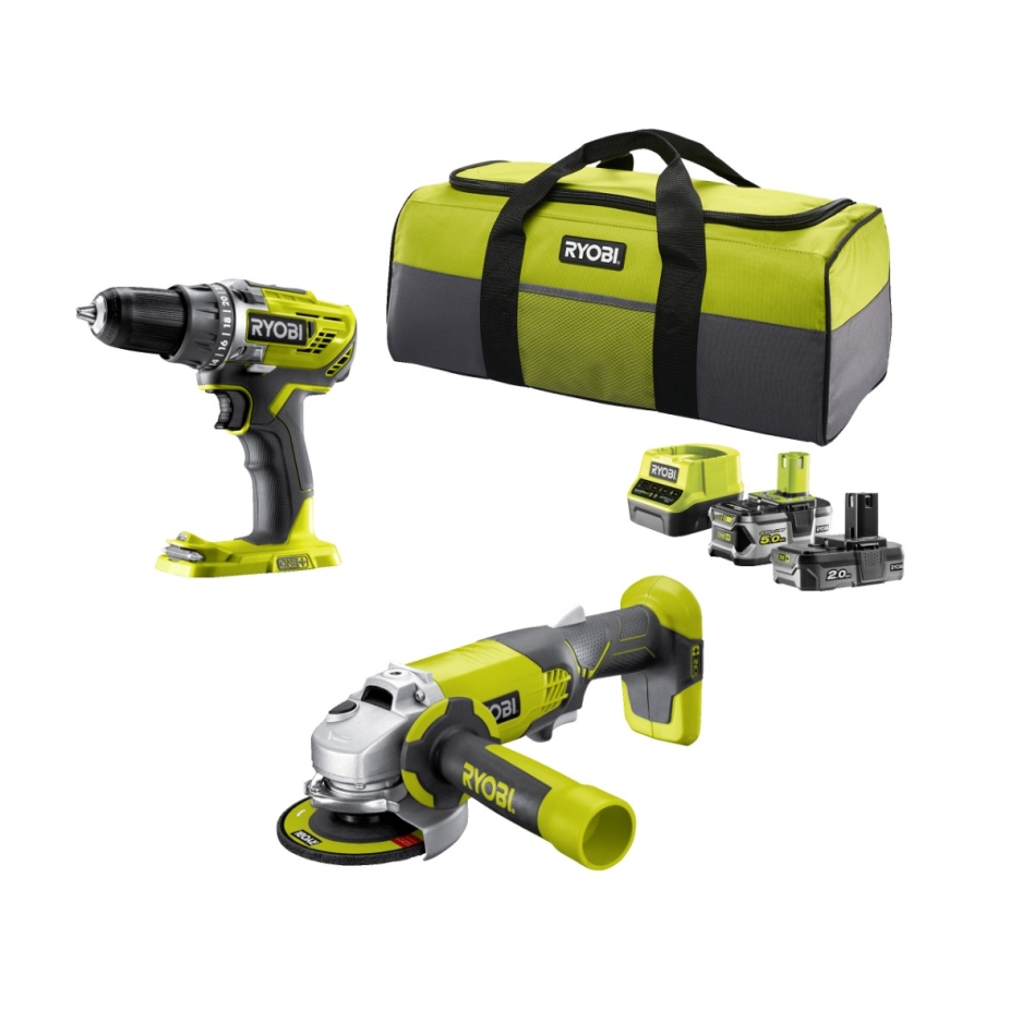 Ryobi 5133003819 R18DDAG-252S Comboset 18 Volt 2.0/5.0 Ah Li-Ion