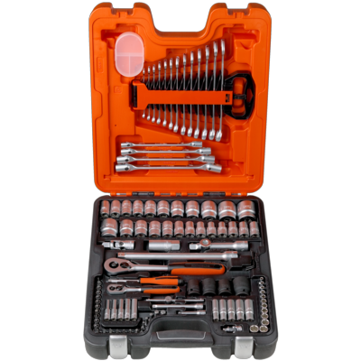 Bahco S106 1/4"- und 1/2"-Steckschlüssel-Satz inklusive Ring-Maulschlüsseln/Winkelschraubendrehern – 106-teilig