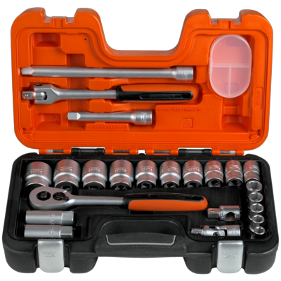 Bahco S240AF 1/2"-Steckschlüssel-Satz, zöllig, Sechskant, inklusive Umschaltknarre – 23-teilig