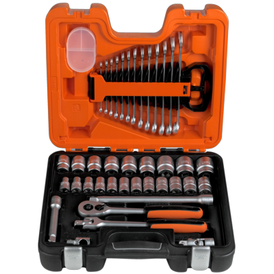 Bahco S400 1/2"-Steckschlüssel-Satz, metrisch, Sechskant, inklusive Ring-Maulschlüssel-Satz – 40-teilig