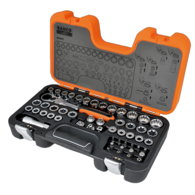 Bahco S530T Durchsteck-Steckschlüssel-Satz mit Schwenkkopf-Knarre und Verbindungsteilen – 53-teilig
