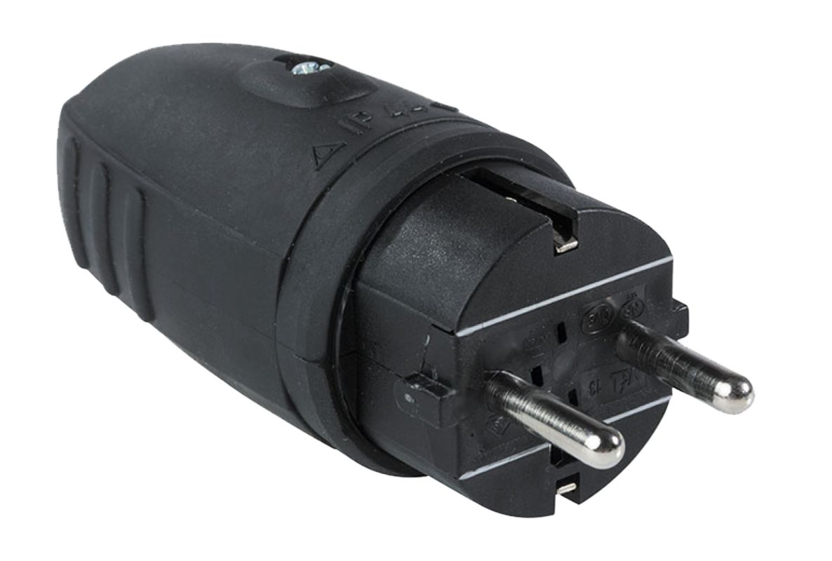 Schwabe 60410 Gummistecker 230V/16A IP44 Schwarz bis 2,5 mm²