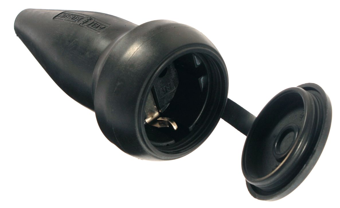 Schwabe 60417 Gummi-Netzstecker mit Schutzkappe 230V/16A IP44 Schwarz